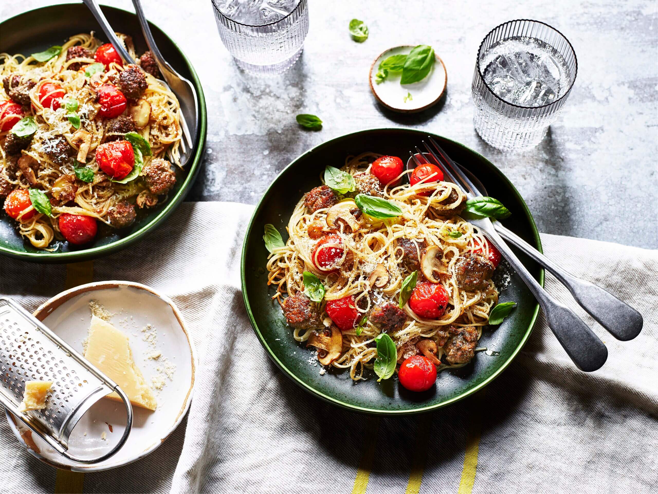 Angel Hair Pasta with Meatballs Recipe | Just Add Mushrooms